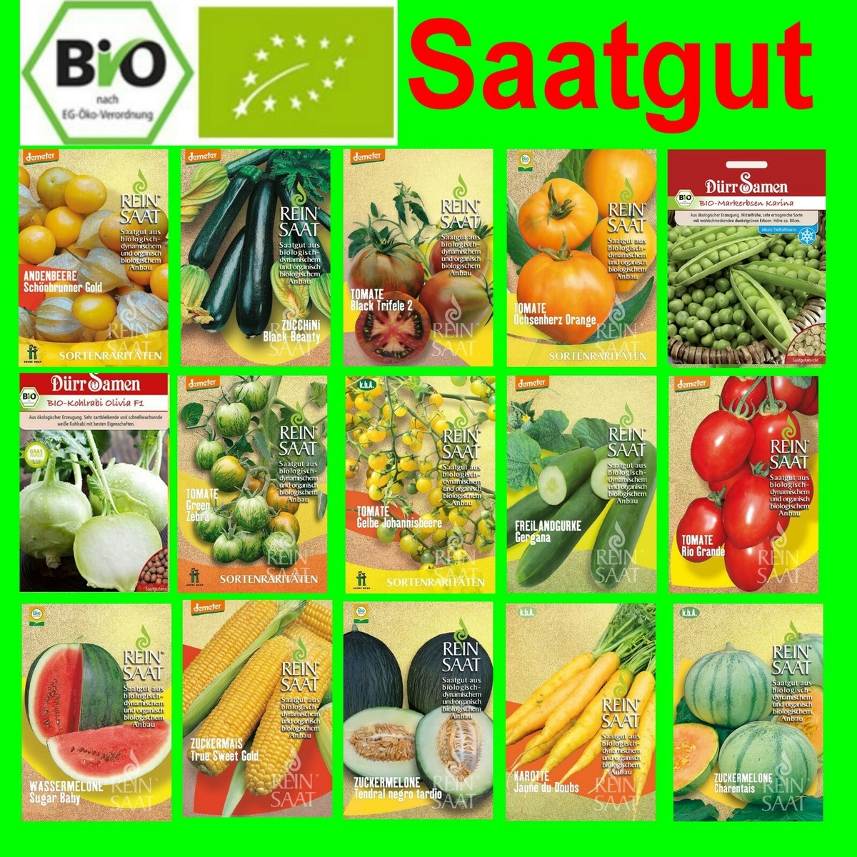 Bio Saatgut Tomate Gurke Salat Samen Buschbohne Stangenbohne Melone  Reinsaat | eBay