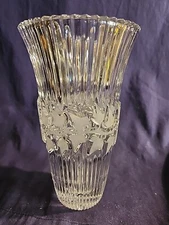 German Hand Cut Glass Lead Crystal Vase Ivy West Germany Sawtooth Top 8” Tall