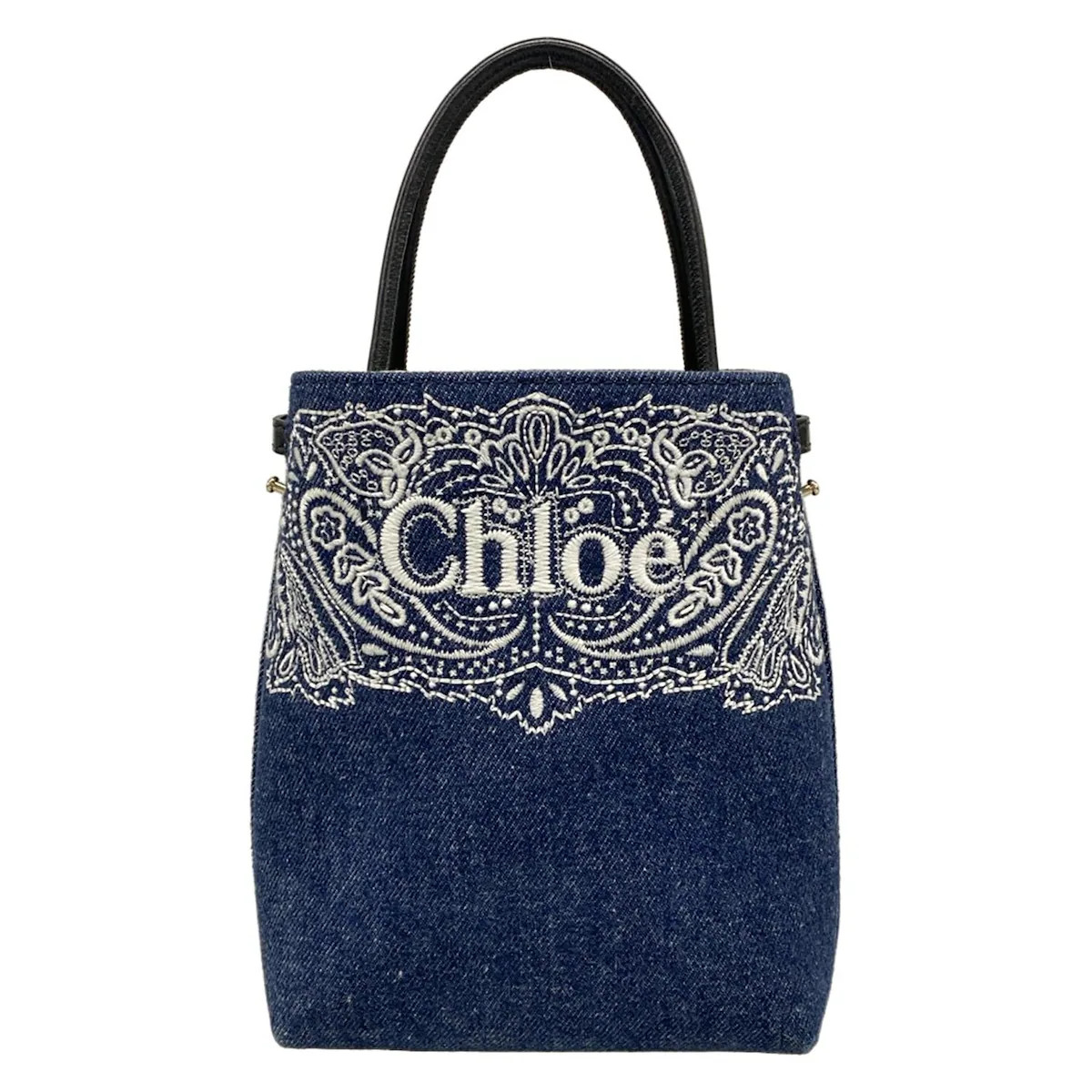 Chloe Sense Micro Tote CHC24UP873N2845D Navy Black White Denim