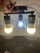 3-Light Matte Black Semi Flush Mount Ceiling Light Fixture w/ Clear Glass Shades