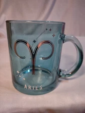 ARIES Zodiac Sign Aquamarine Glass Mug By Modern Expressions BRAND NEW