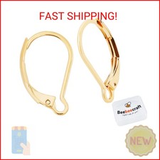 Beebeecraft 1 Box 50Pcs Leverback Earring Findings 24K Gold Plated French Earrin