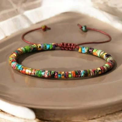Colorful Imperial Jasper Beads Healing Calming Bracelet Xmas Gift For Women Men