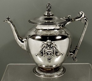 English Sterling Silver Teapot       1866 GOTHIC REVIVAL