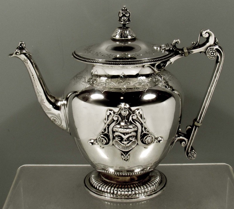 English Sterling Silver Teapot       1866 GOTHIC REVIVAL