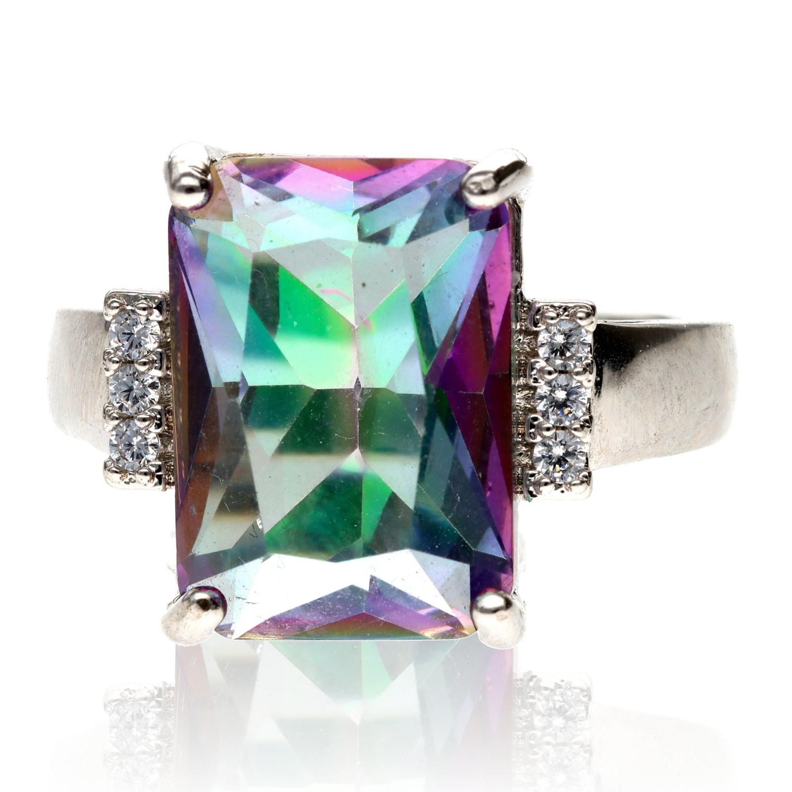 Large Rainbow Vitrail Statement Ring, Emerald Cut… - image 1