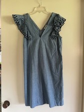 Jcrew Chambray Sleeveless Eyelet Dress Vacation Shift Size 6 Flutter Sleeve $20