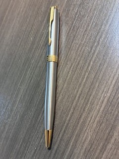 Parker Sonnet Ballpoint Pen Stainless Steel & Gold Trim Used blck ink
