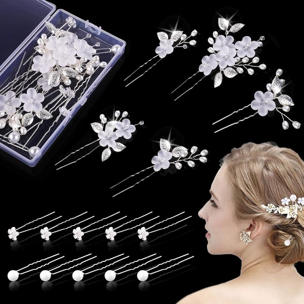 Haarschmuck Hochzeit Set 15 StüCk Haarnadeln Perlen Blume U-FöRmig Silber Braut-image