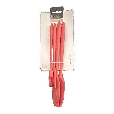 Excellent Houseware Silikon Küchenutensilien-Set 4-tlg hitzebeständig Rosa