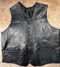 Mens XL Black Leather Motorcycle Vest
