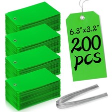 200 Pieces 6 1/4 x 3 1/8 Shipping Tags with String 6.25 3.125 inches, Green