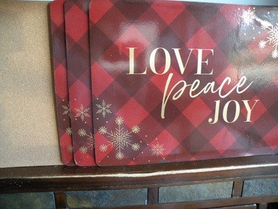 Cork-Backed Christmas Placemats Table Mats LOVE PEACE JOY Set 4 11''T 16''W New T7