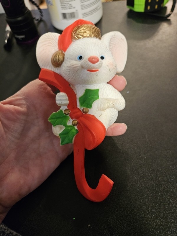 Vtg Stocking Holder Mouse With Santa Hat 1970s-80s Shelf Sitter Christmas
