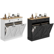 HOMCOM Tilt Out Laundry Hamper Cabinet with 2 Baskets and 2 Drawers