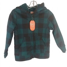 Boys Wonder Nation Fleece Green Plaid Hooded Zip Up Jacket Size M 8