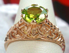 NATURAL Peridot Ring, Deco Wedding Rose gold over Silver Custom Made D199