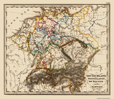 Historic Map - Germany Belgium Netherlands Switzerland Benelux - Stieler 1852