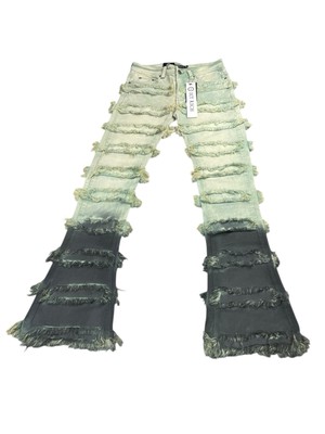 Icy Rich Jeans Men 30x34 Green Thrashed Acid Wash Stacked Streetwear Hippie Boot
