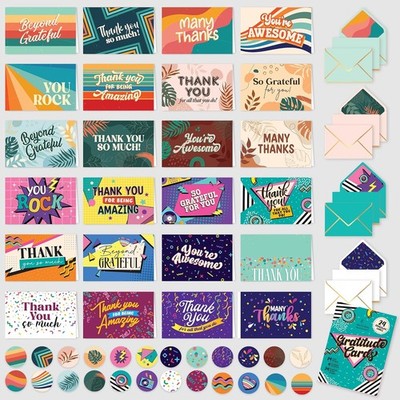 Decorably 24 Pack 6x4in Gratitude Assorted Thank You Cards Variety Pack with Env