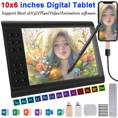2026 10x6'' Digital Graphics Drawing Tablet Artist Board Pad Painting with Pen
