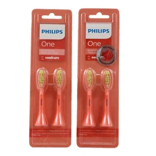 2 PACK Philips One Sonicare 4 Replacement Brush Heads 2pk BH1022/01 Coral Pink