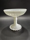 Jeanette Milk Glass Pedastal Candy Dish Bowl Beaded Rim White Vintage 1950's