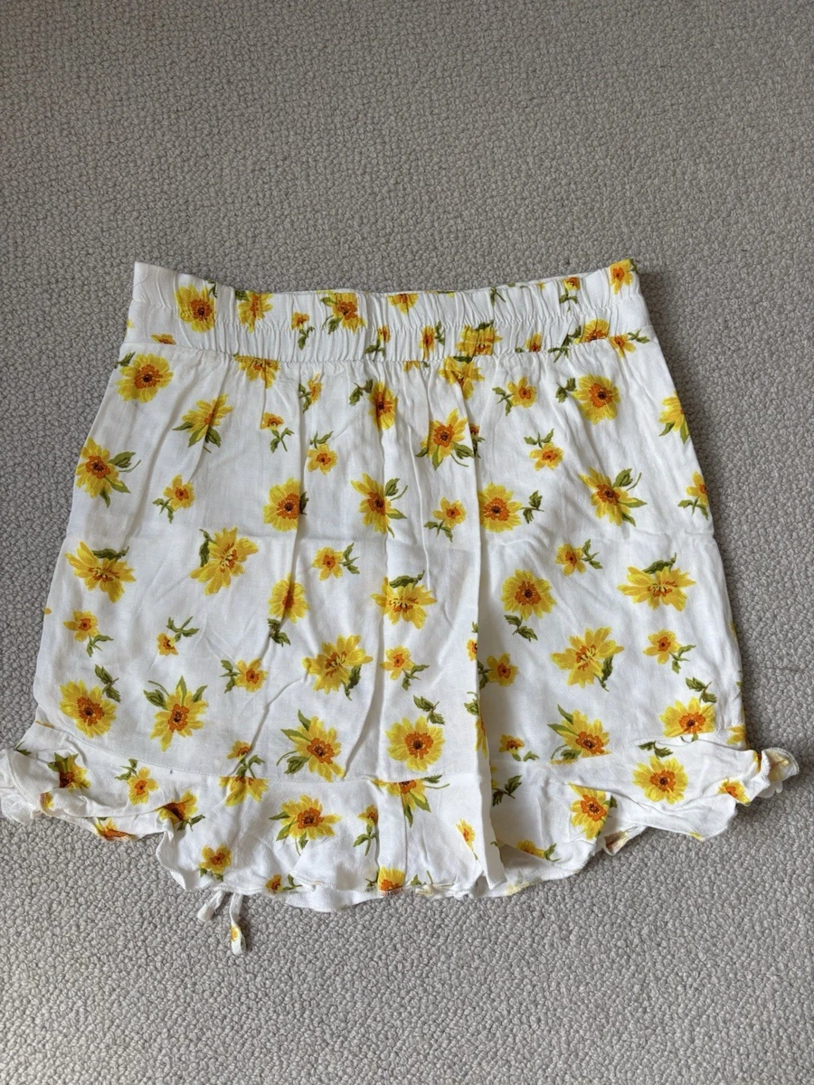 Minifalda Bershka para mujer nueva sin etiquetas blanca y amarilla con volantes florales talla M