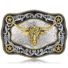 Western Belt Buckle for Men Vintage Longhorn Cowboy Rodeo Gold Belt Buckles ...