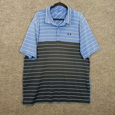 Under Armour Polo Shirt Mens 2XL Blue Striped HeatGear Golf Loose Performance