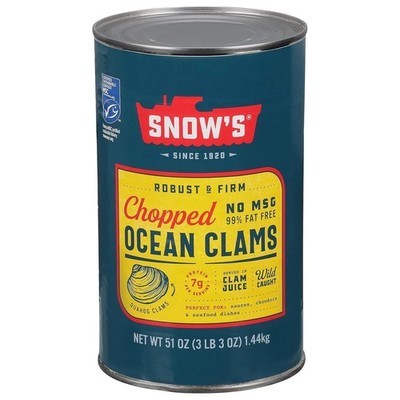 Snow's Ocean Chopped Clams Canned, 51 oz Can - 7g Protein per Serving - Gluten F