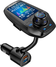 Upgraded Bluetooth FM Transmitter for Car, Wireless Radio Adapter Kit W 1.8" Col
