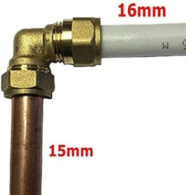 PSW TRADE SUPPLIERS LTD Ellenbogenreduzierstück 16 mm PEX ALU PEX Rohr - 15 mm Kompression Kupfer Kunststoff