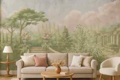 Textured Wallpaper Tuscan Dawn, Antique, Floral, Concrete, Landscape