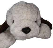 Vintage Puppy Dog Plush Laying Down on Belly Grey Brown 9 Inches Lovey