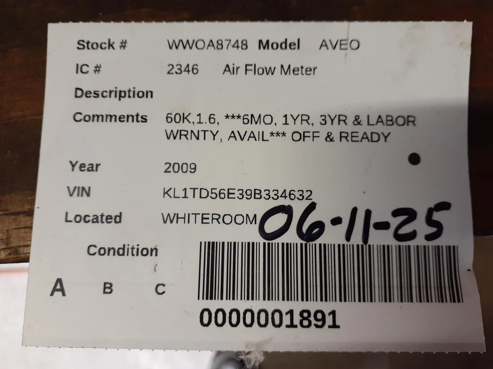 Used Fuel Injection Air Flow Meter fits: 2009 Chevrolet Aveo Grade A - Image 3 of 4