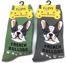 2 PAIRS Foozys Women's Socks Canine Collection, French Bull Dog Print, NEW