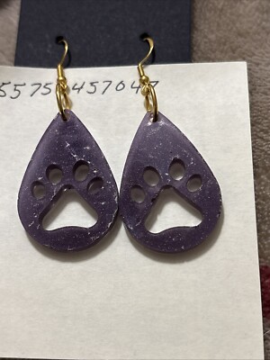 Dark Purple Paw Print Dangle Resin Earrings