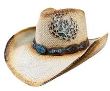 Bullhide Platinum Collection Cowboy Hat Size XL Straw Turquoise Beading