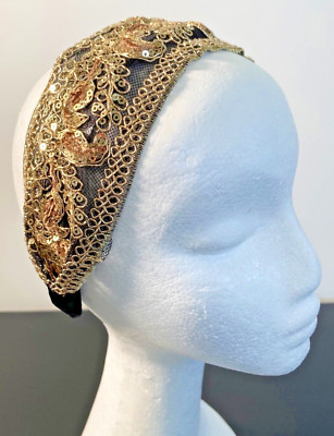 H020 - Black & Brown Gold Sequined Headband