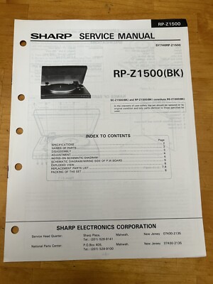 Sharp RP-Z1500 Record Player Turntable Service Manual Vintage OEM ...