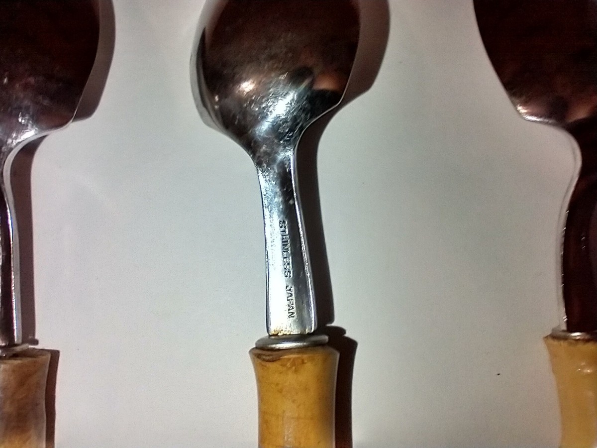 Set of 4 Vintage MCM Grapefruit Spoons w/Bamboo Handles Stainless
