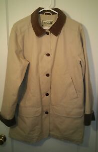 LL Bean Classic Beige Tan Barn Coat w/Corduroy collar--Women's Medium ...