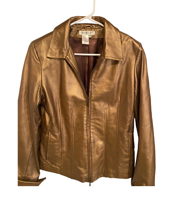 VTG Coldwater Creek Women's Leather Jacket Metallic Bronze Size