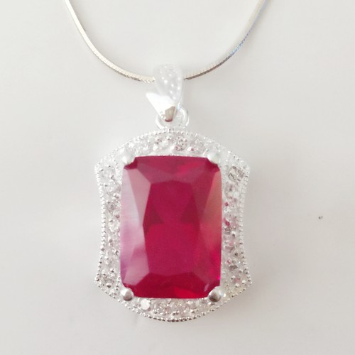 New 925 Silver simulate Ruby Red Rectangle Crystal Charm Pendant ...