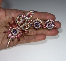Vintage Juliana D&E Pink Amethyst Aurora Borealis Rhinestone Brooch & Earrings