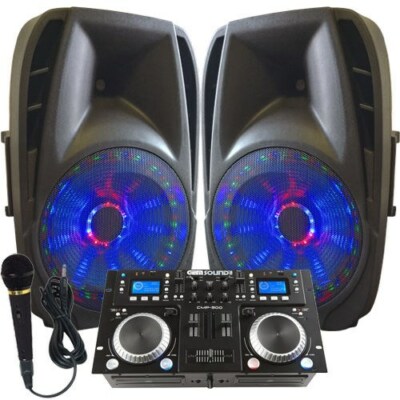 Light Em' Up! - Dj System - Lighted Powered 15" Dj Speakers - 1600 Watts - Bluetooth, Mp3, Usb, Sd, Fm Radio Or Plug In Your Laptop Or Iphone - Plug And Play - Light Show Included (619159943306)