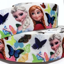 GROSGRAIN RIBBON 5/8", 7/8" ,1.5",  3" Frozen Elsa Anna Butterfly Printed  