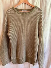 See by Chloe US6 Green Shaker Chunky Fisherman Rib Knit Balloon Sleeve Sweater