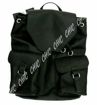 Marks & Spencer Ring Backpack Rucksack Fuax Leder Trendy Schultertasche - Schwarz
